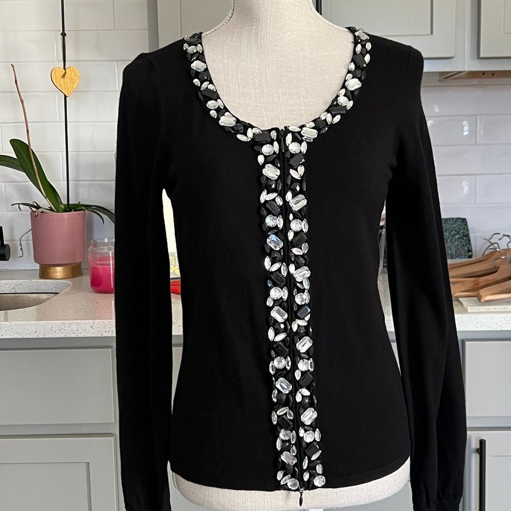 Willi Smith Black Sweater with Bling Zip from Top or Bottom Size Small